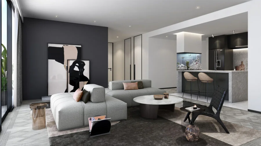 phong khach phong bep