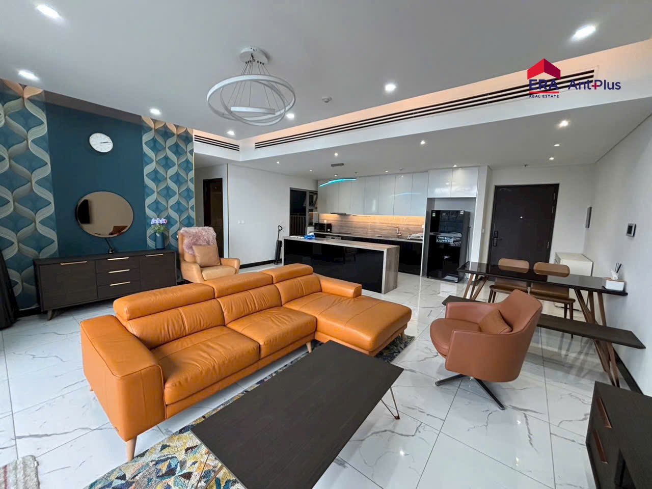 Nội thất căn hộ 3 phòng ngủ Empire City Phòng khách và bếp căn hộ Empire City 127m2 đầy đủ nội thất