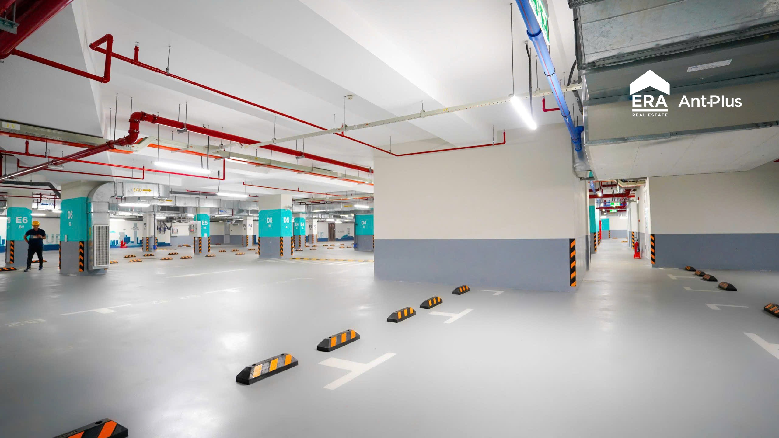 Các ô đỗ xe được kẻ vạch trong hầm Empire City