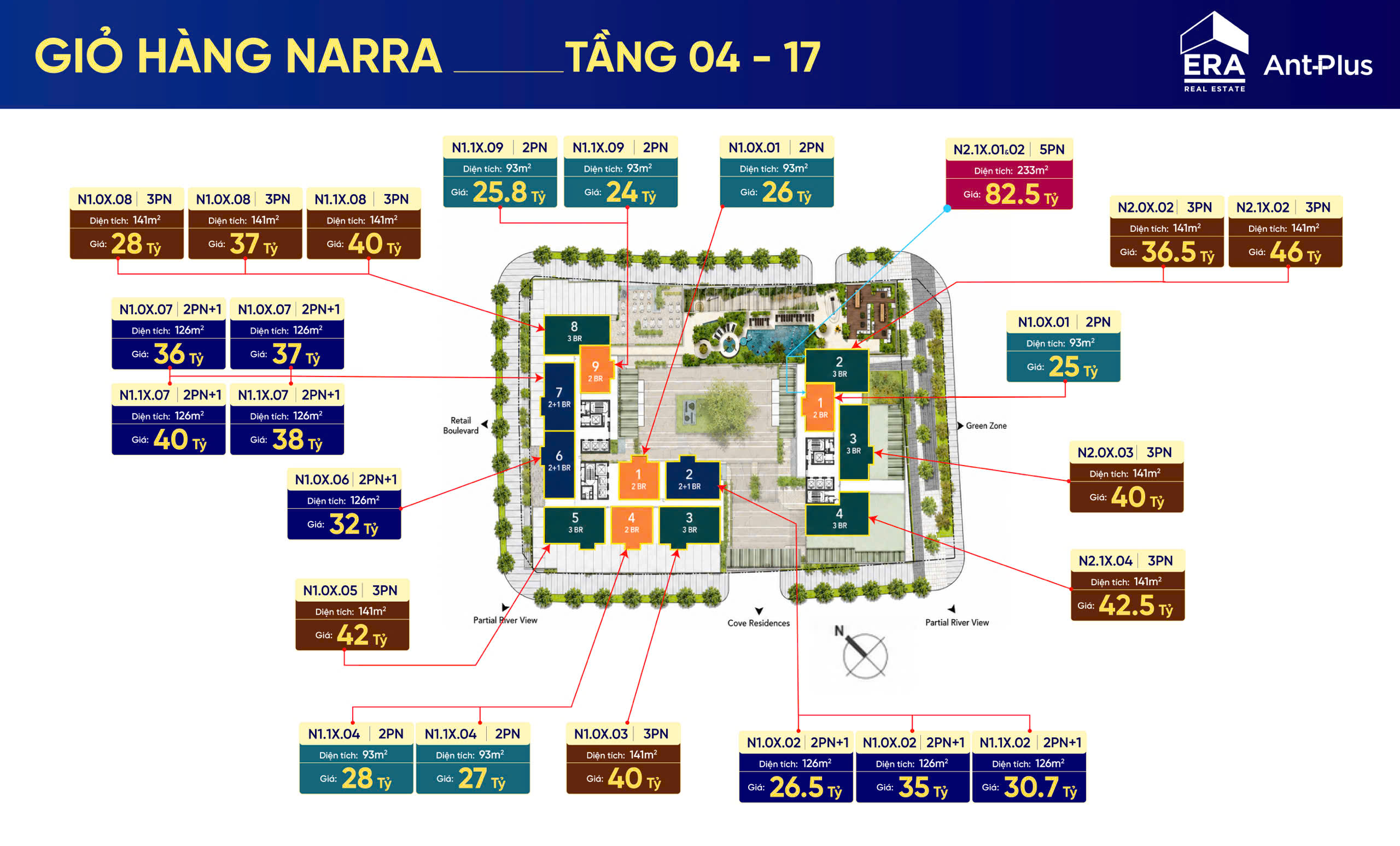 Giỏ hàng chuyển nhượng Narra Residences tầng 04 đến 17 tháng 8 2026