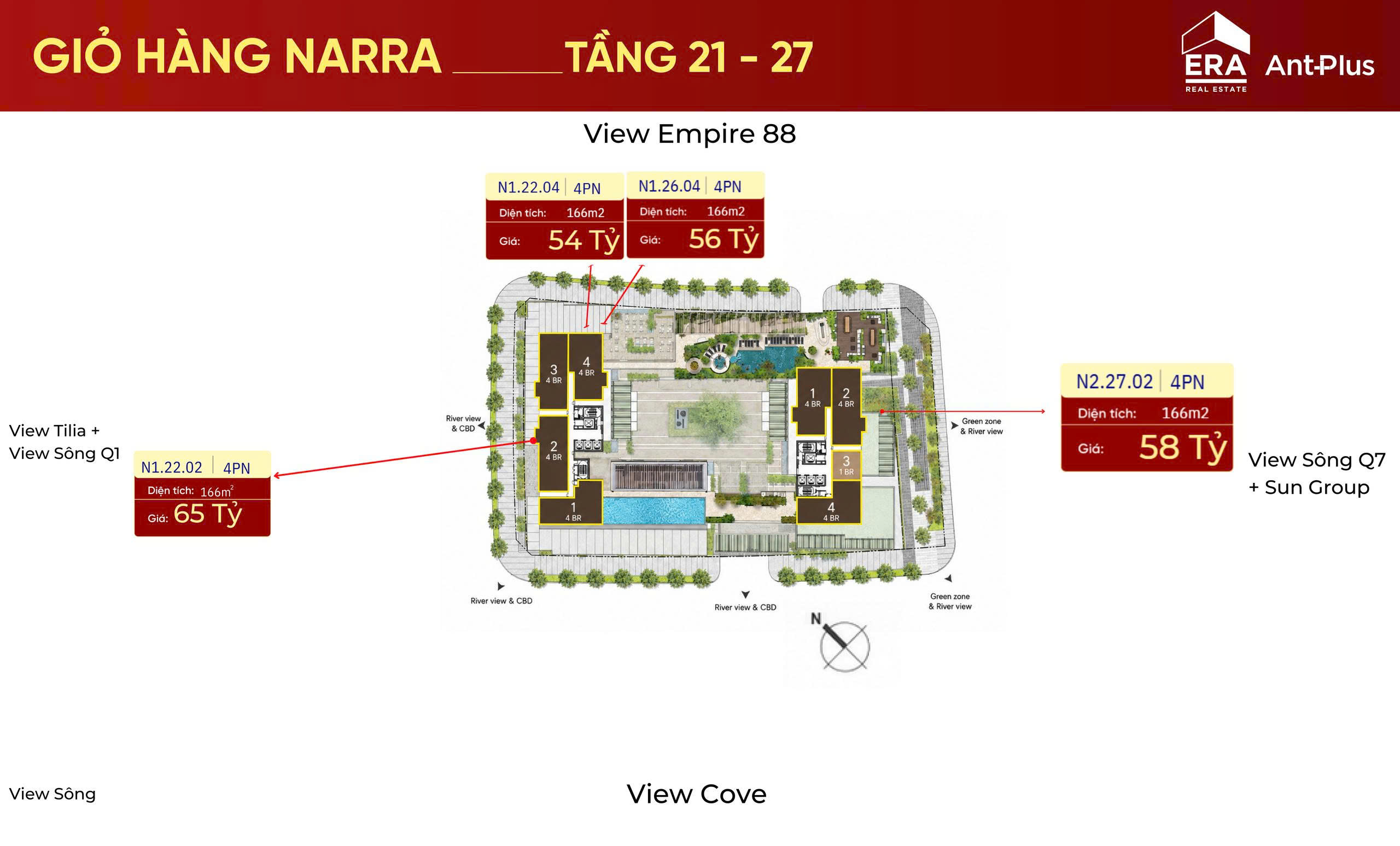 Giỏ hàng căn hộ 4PN Narra Residences tầng cao tháng 8 2026