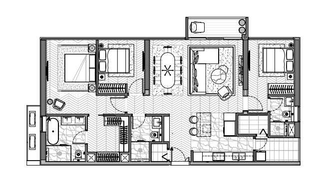 Mặt bằng căn hộ 3 phòng ngủ Narra Residences Empire City