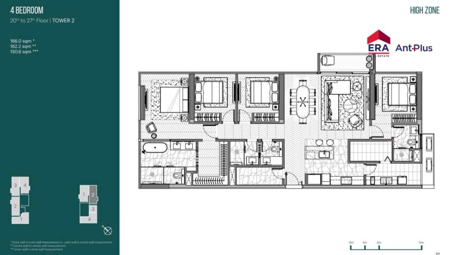 Mặt bằng căn hộ 4 phòng ngủ Narra Residences N2-24-02 khu high zone