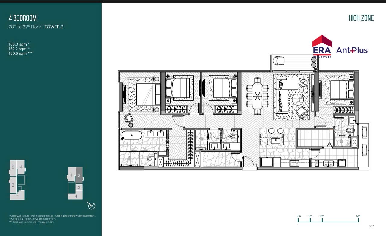 Mặt bằng căn hộ 4 phòng ngủ Narra Residences N2-24-02 khu high zone