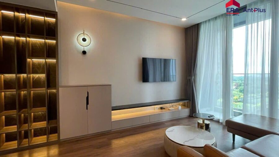 Góc phòng khách căn hộ 2 phòng ngủ Tilia nhìn ra cửa sổ