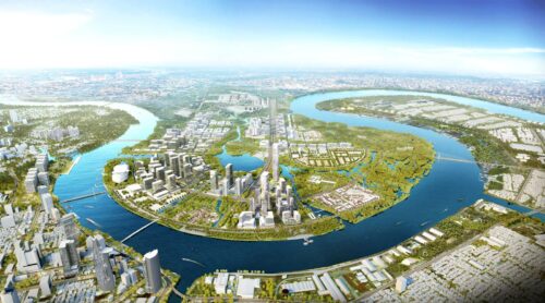 Toàn cảnh Empire City Thủ Thiêm ven sông Sài Gòn, khu vực có các loại hình căn hộ từ 1-4 phòng ngủ và Penthouse, phù hợp người tìm hiểu căn hộ studio