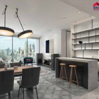 Không gian phòng khách thông tầng phong cách căn hộ duplex tại Narra Residences, Empire City