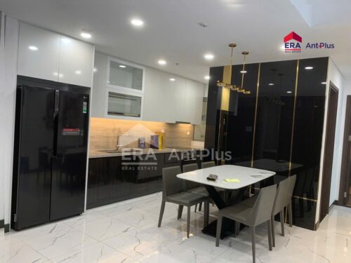 Tủ bếp kịch trần và bàn ăn căn hộ Empire City Thủ Thiêm đã bàn giao