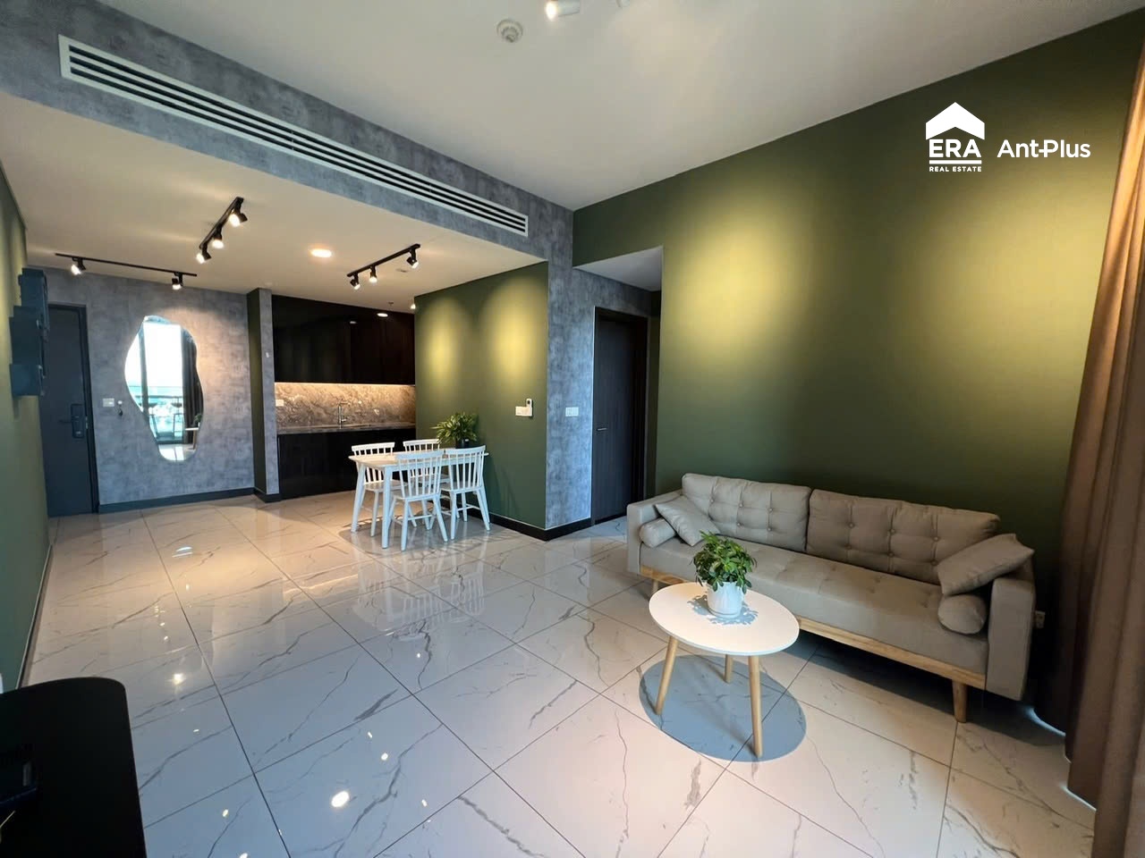 Phòng khách liên thông bếp căn hộ Tilia Residences tại dự án Empire City Thủ Thiêm